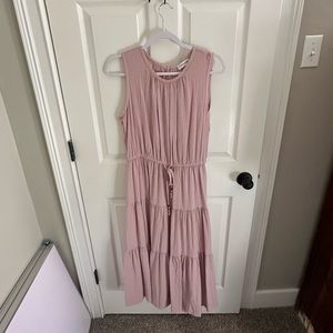 Calvin Klein Maxi Dress Gauze Tiered Womens Sz 12 Keyhole Back Bead Tie Waist